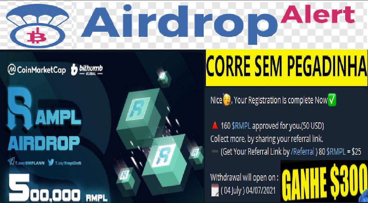 [ Airdrop RMPL Gift ] Corre! acaba 04/07/2021 | Ganhe 160 token RMPL($50) | 80 RMPL($25) Ref | Renda