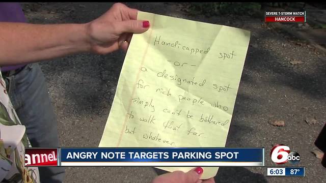 Angry note left on woman's car over a handicapped spot