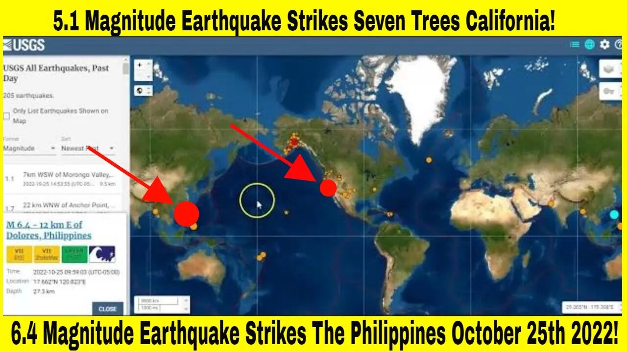 Large Earthquakes Hit The Philippines And California October 25th 2022!