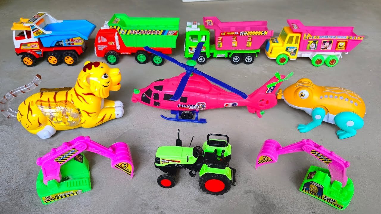 JCB, tractor, Bolero, aeroplane, train, bulldozer, container truck, dump, helicopter, cartoon video