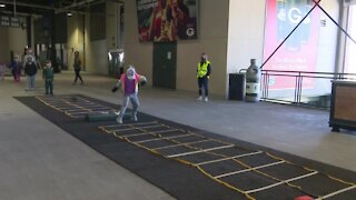 Children were out moving for Project Play 60 Express at Lambeau Field on Saturday