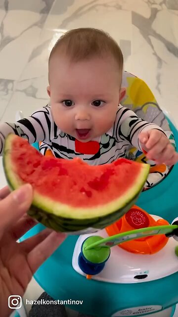 First time eating watermelon🍉