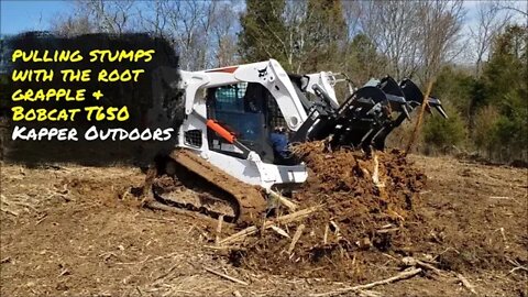 Bobcat T650 removing stumps on Illinois homestead