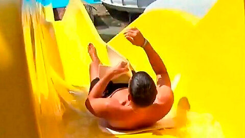 Yellow Water Slide Tobogán _ Lazy River. Water Slides at T. I. Water Park