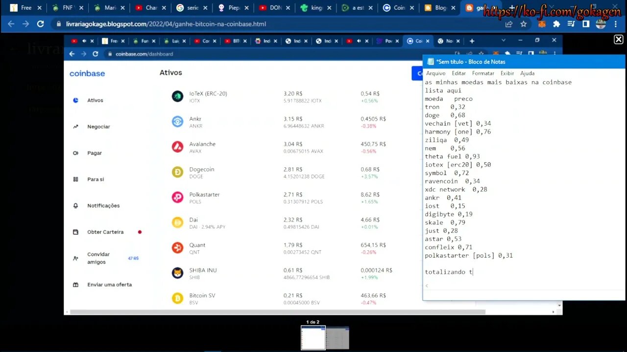 as minhas moedas mais baixas na coinbase