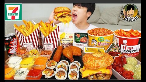 ASMR MUKBANG convenience store store, FIRE Noodle, HOT DOG, GIMBAP, Tteokbokki EATING SOUND !