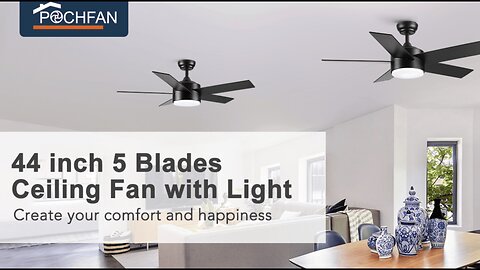 44 inch Black Ceiling Fan with Light Remote Control LED Ceiling Fans