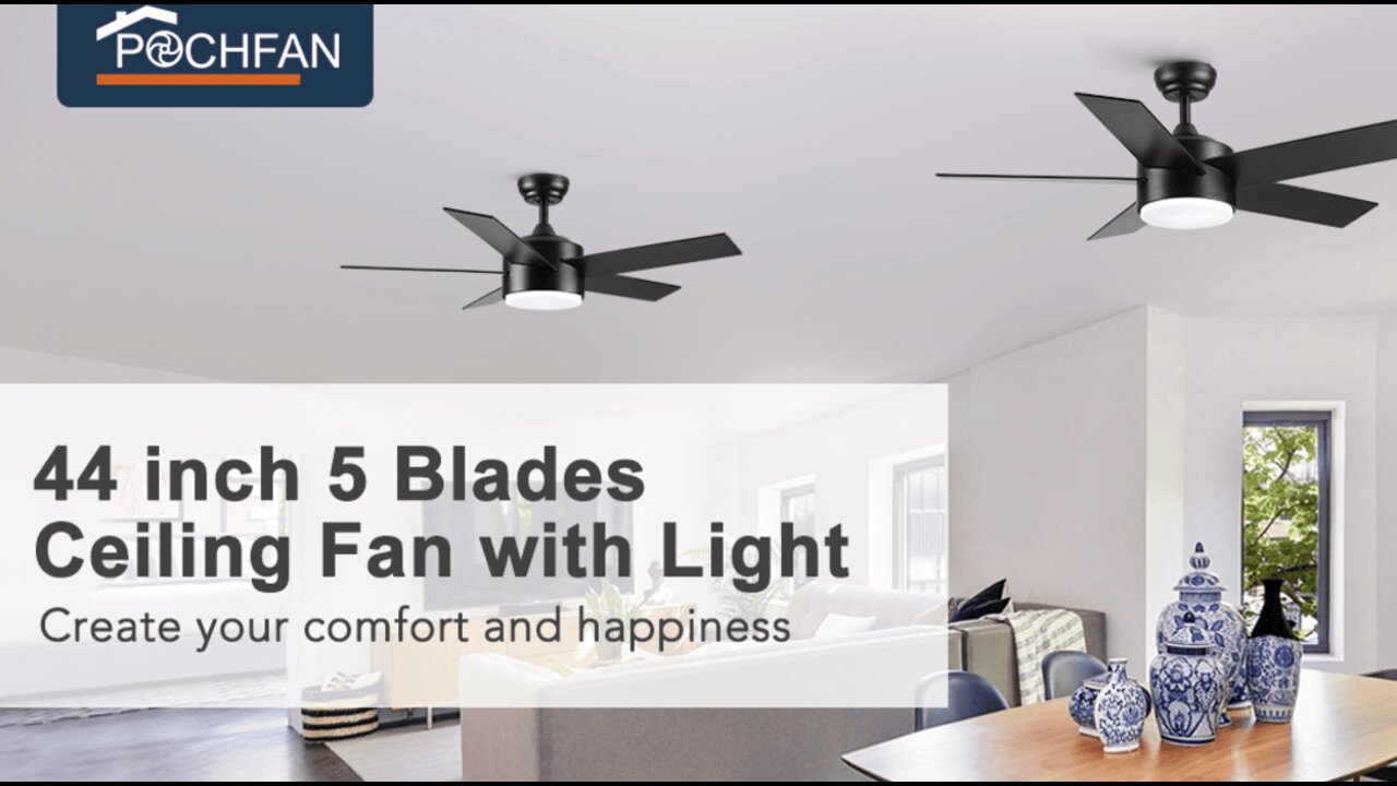 44 inch Black Ceiling Fan with Light Remote Control LED Ceiling Fans