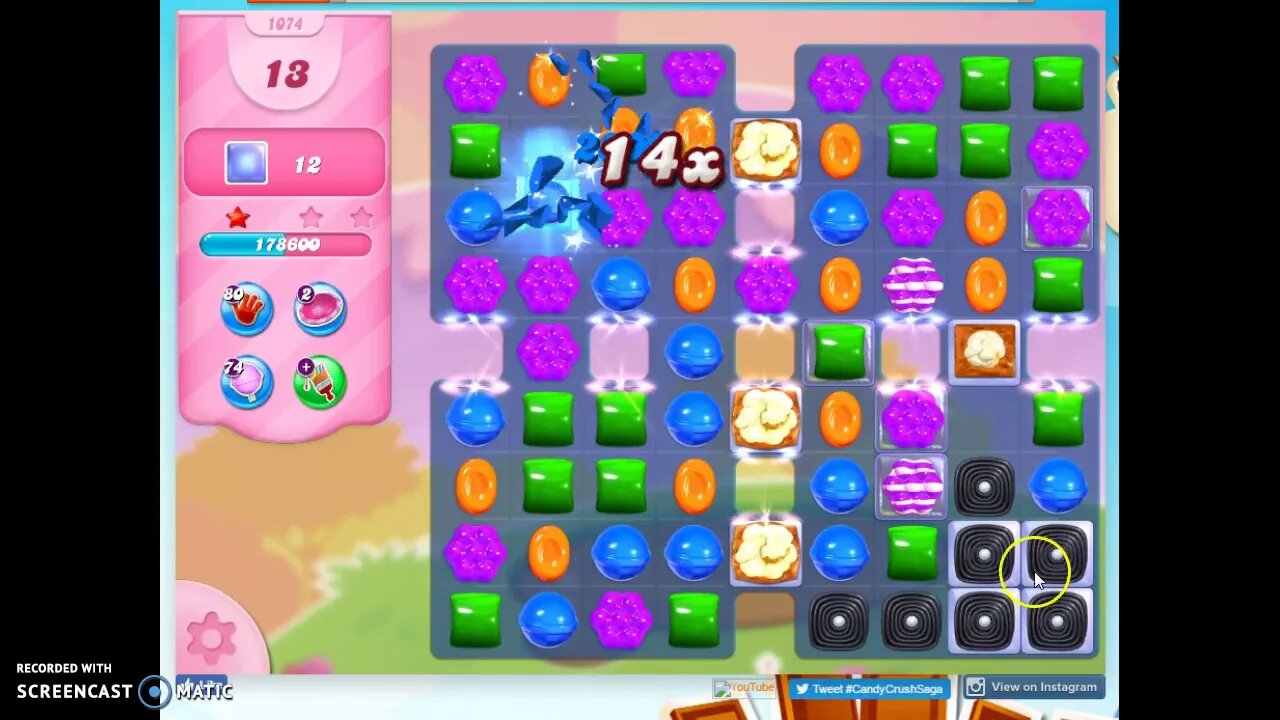 Candy Crush Level 1074 Audio Talkthrough, 2 Stars 0 Boosters