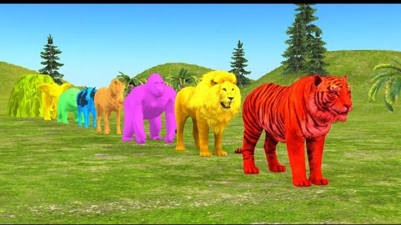 Paint Animals Gorilla 🦍 Cow 🐄 Tiger 🐯 Lion 🦁 Elephant 🐘 Fountain Crossing Animale Game