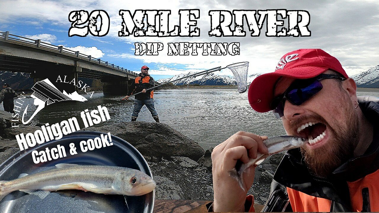 DIP NETTING 20 MILE RIVER FOR HOOLIGAN FISH -Catch & cook on the beach. #17