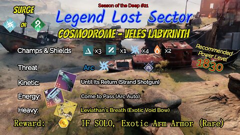 Destiny 2 Legend Lost Sector: Cosmodrome - Veles Labyrinth on my Void Warlock 8-17-23