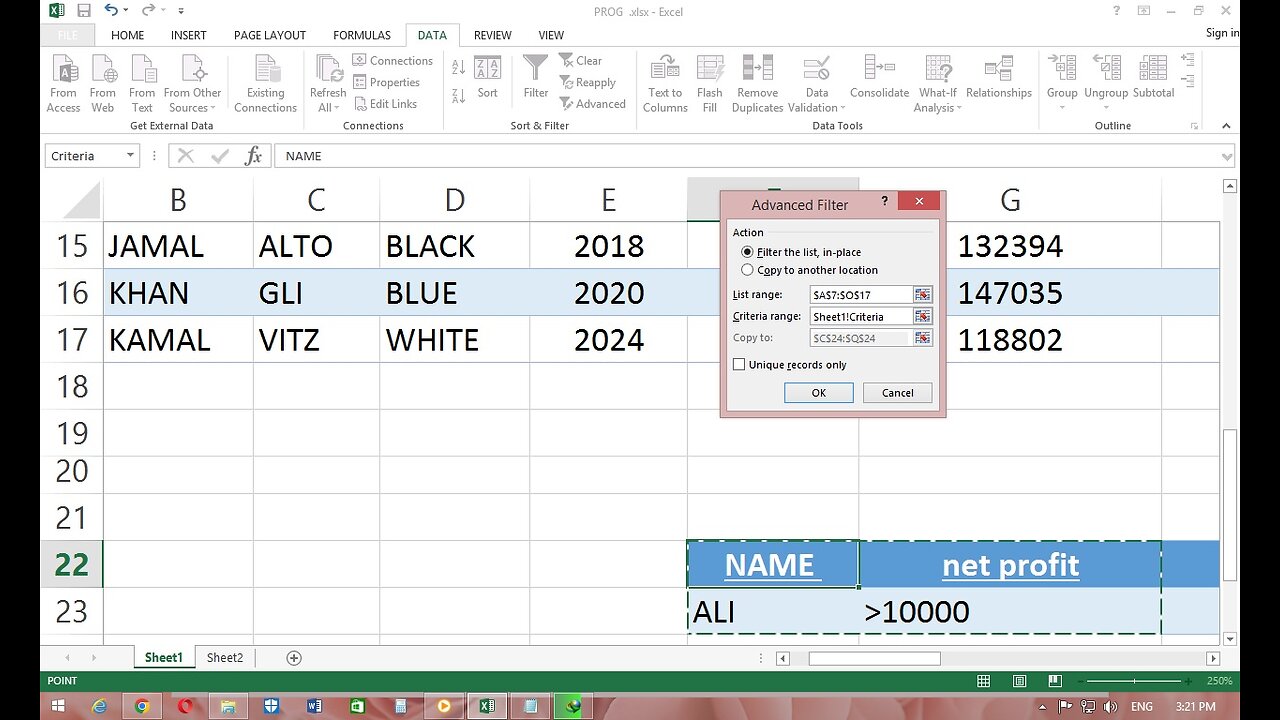 ADVANCE FILTER IN EXCEL