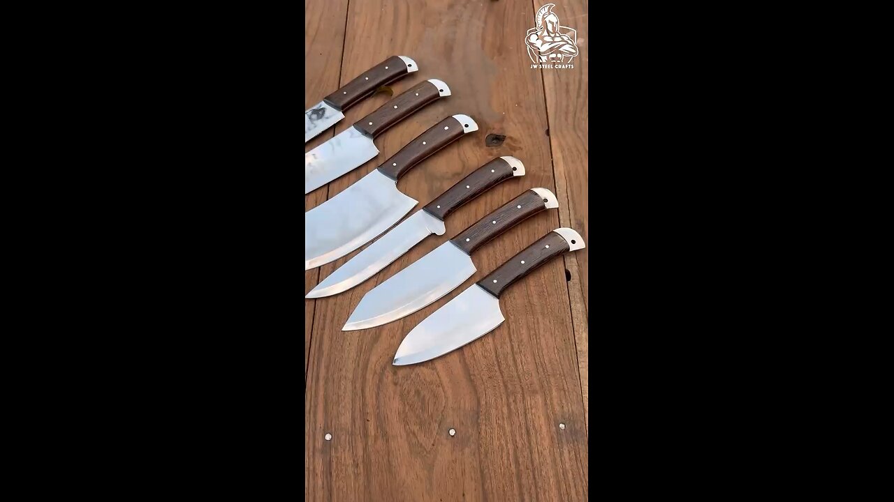 “6-Piece Full-Tang Damascus Steel Chef Knife Set | Handmade High-Polish Kitchen Knives”