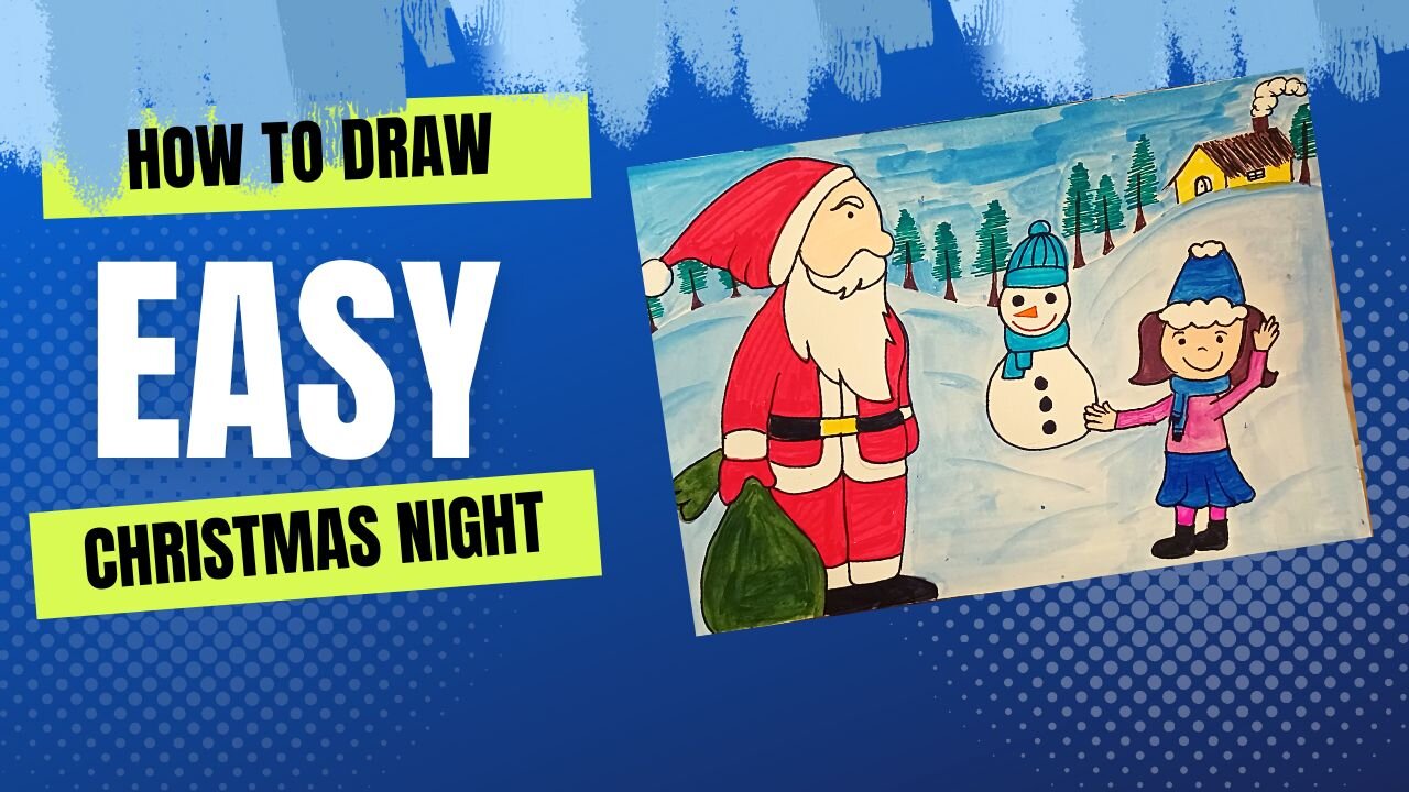 Draw Christmas Scenery | How To Draw A Christmas Scene Easy | Santa Claus Drawing Easy