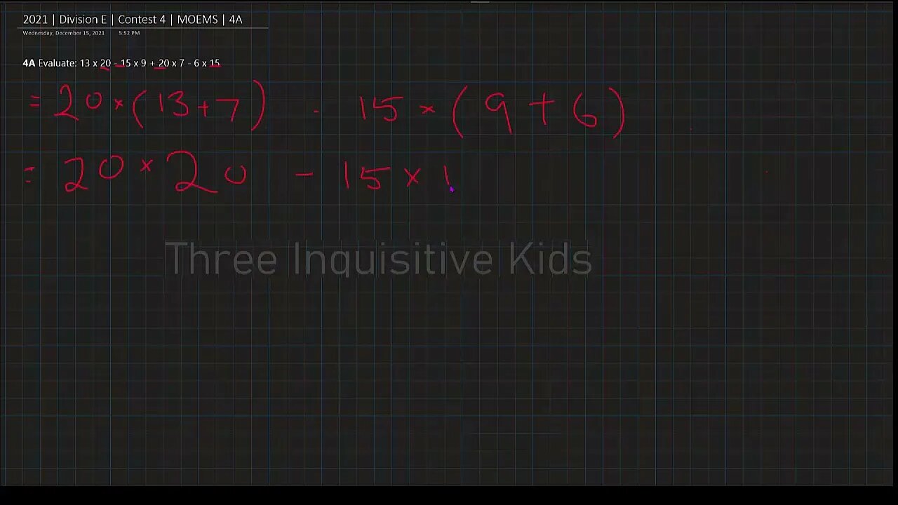 Math Olympiad for Elementary | 2021 | Division E | Contest 4 | MOEMS | 4A