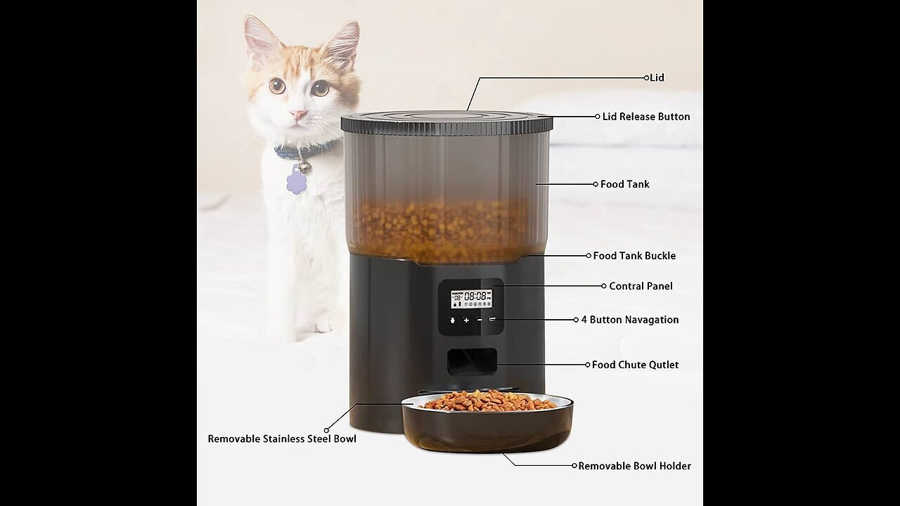 Automatic Cat Feeder, WHDPETS Pet Dry Food Dispenserr for Cats and Dogs, Timed Cat Feeder with...