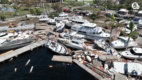 Legacy Harbour Marina wrecked by Hurricane Ian in Ft. Myers, Florida