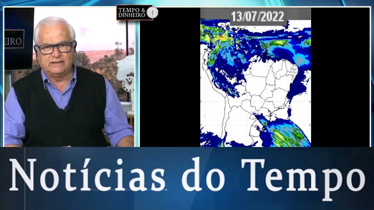 Previsão de chuvas na costa do Nordeste, região Norte e RS. Na região Central ar seco