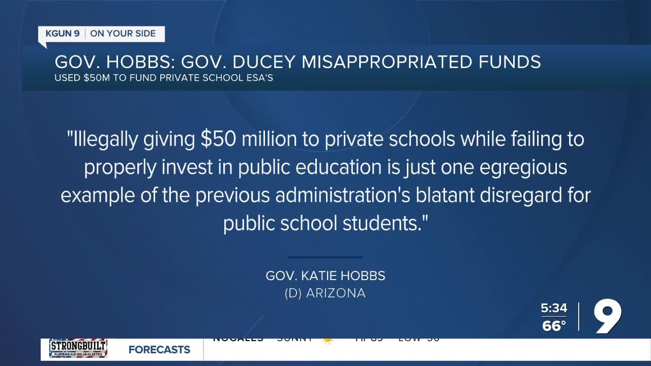 Governor Katie Hobbs accuses former Governor Doug Ducey of misappropriating funds