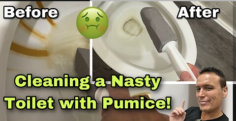 Cleaning a Disgusting Rusty Toilet with a Pumice Stone