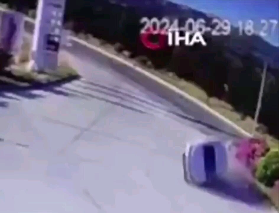 Car Flips and Glides into Gas Station! Insane!
