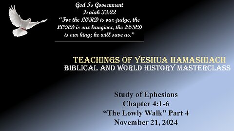 11-21-24 Study of Revelation Ephesians 4:1-6 "The Lowly Walk" Part 4