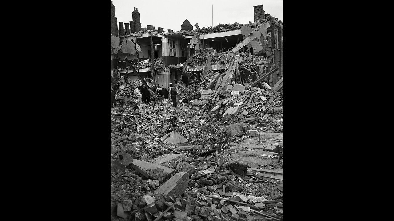 BOMBING OF HALLSVILLE SCHOOL CANNING TOWN WEST HAM 1940 (BBC "BLITZ" DOCUMENTARY)