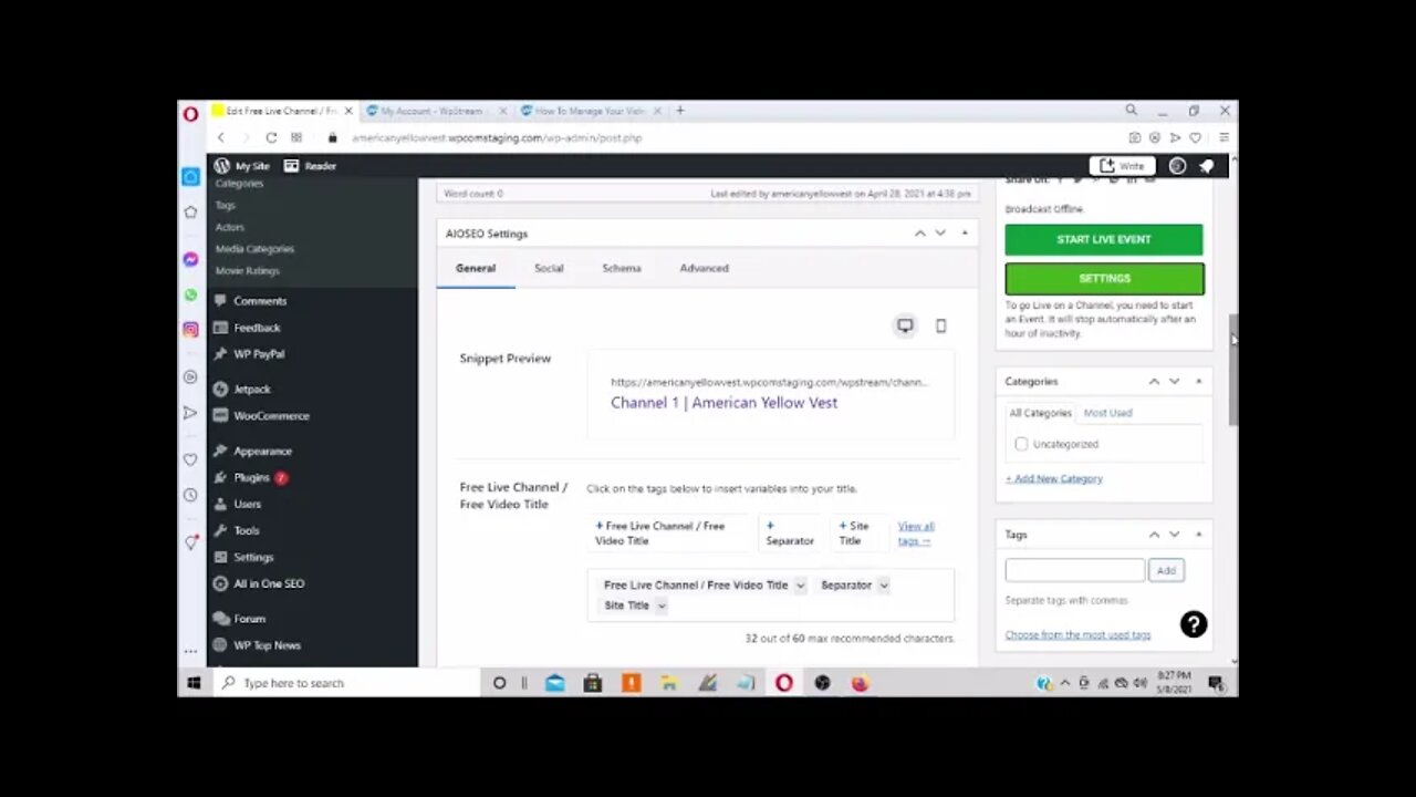 Record Button Wpstream WordPress Settings