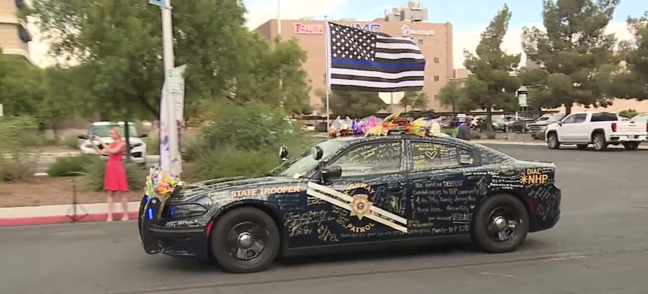 Law enforcement procession escorts body of fallen Nevada Highway Patrol trooper