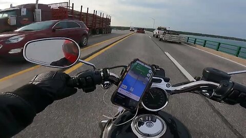 Riding over Mackinac Bridge