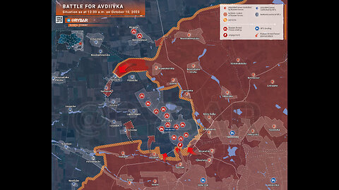 Ukraine War, Rybar Map for October 10th, 2023 Russian Forces Counterattack on Multiple Fronts