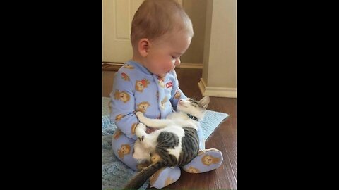 Baby And Cat Fun And Cute