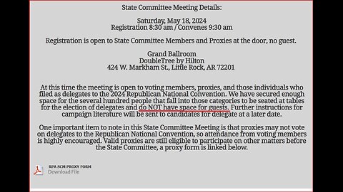 Livestream of the Republican Party of Arkansas State Committee Meeting 2