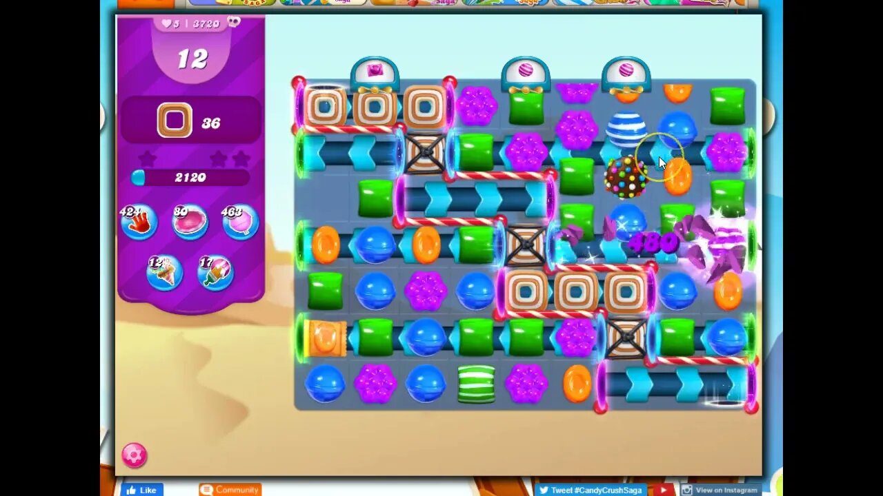 Candy Crush Level 3720 Talkthrough, 16 Moves 0 Boosters