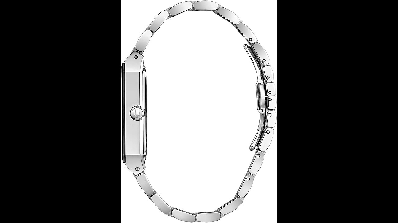 Bulova Men's Modern Stainless 3-Hand Quartz Watch, Black Rectangle Dial with Diamonds Style: 96...