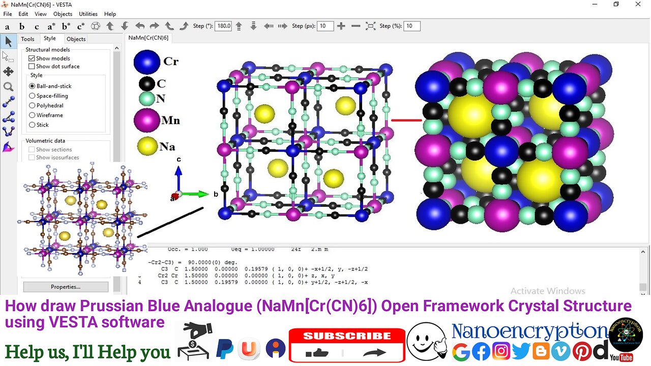 How to draw/design a Prussian Blue Analogue Open 3DFramework Crystal Structure using VESTA software