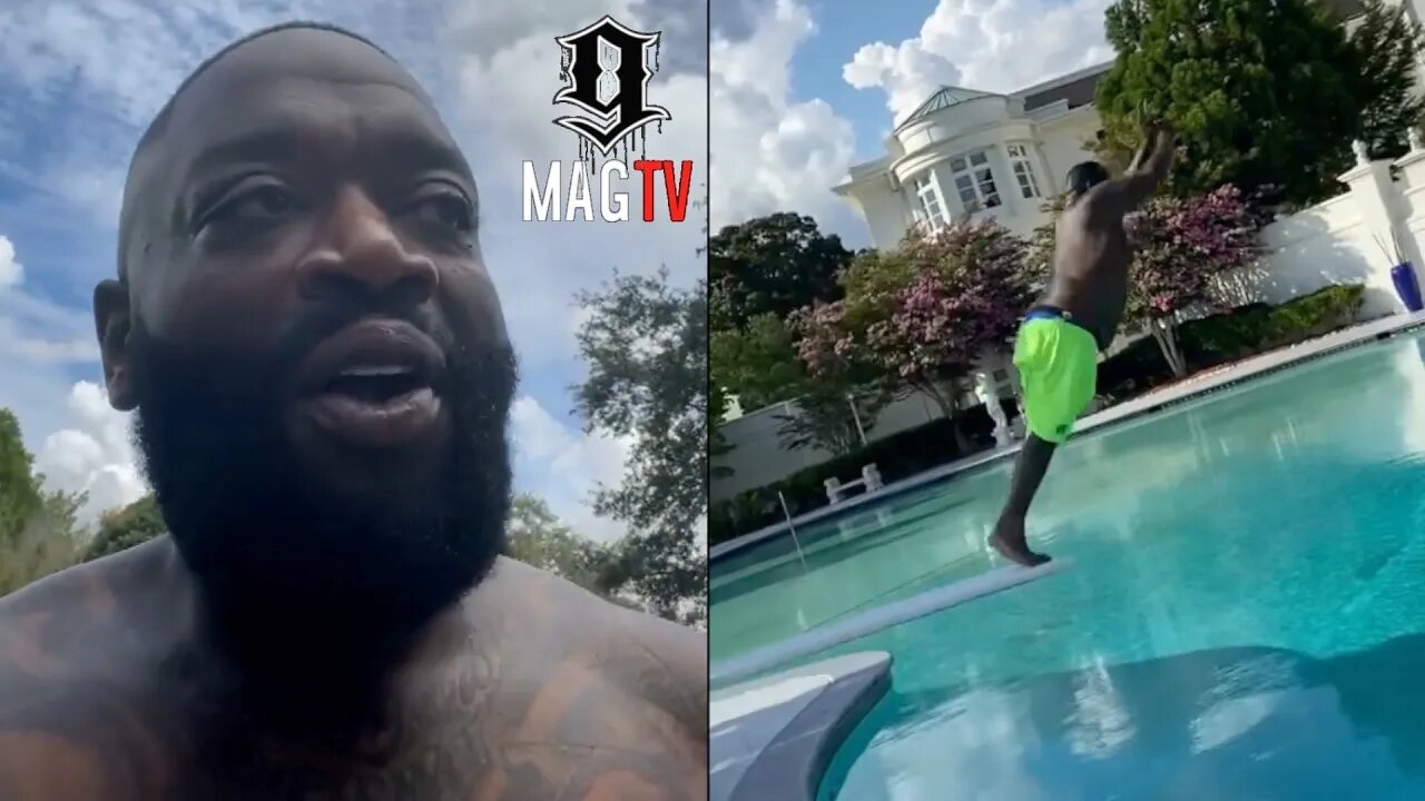 Rick Ross Shows Off His Diving Skills In Largest Residential Pool In America! 🏊🏾♂️
