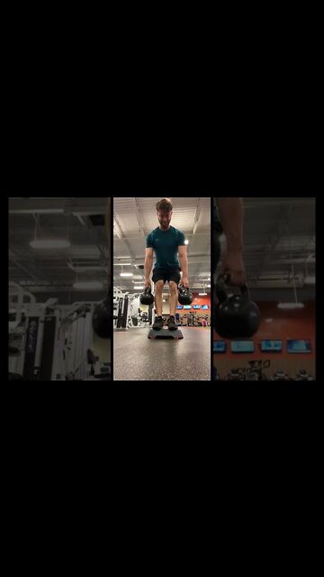 Elevated RDLs with kettlebells