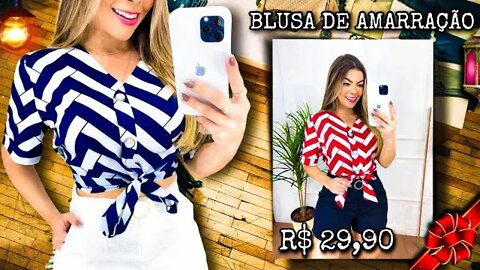 Blusa Feminina Manga Curta Estampada De Amarração/@shopee