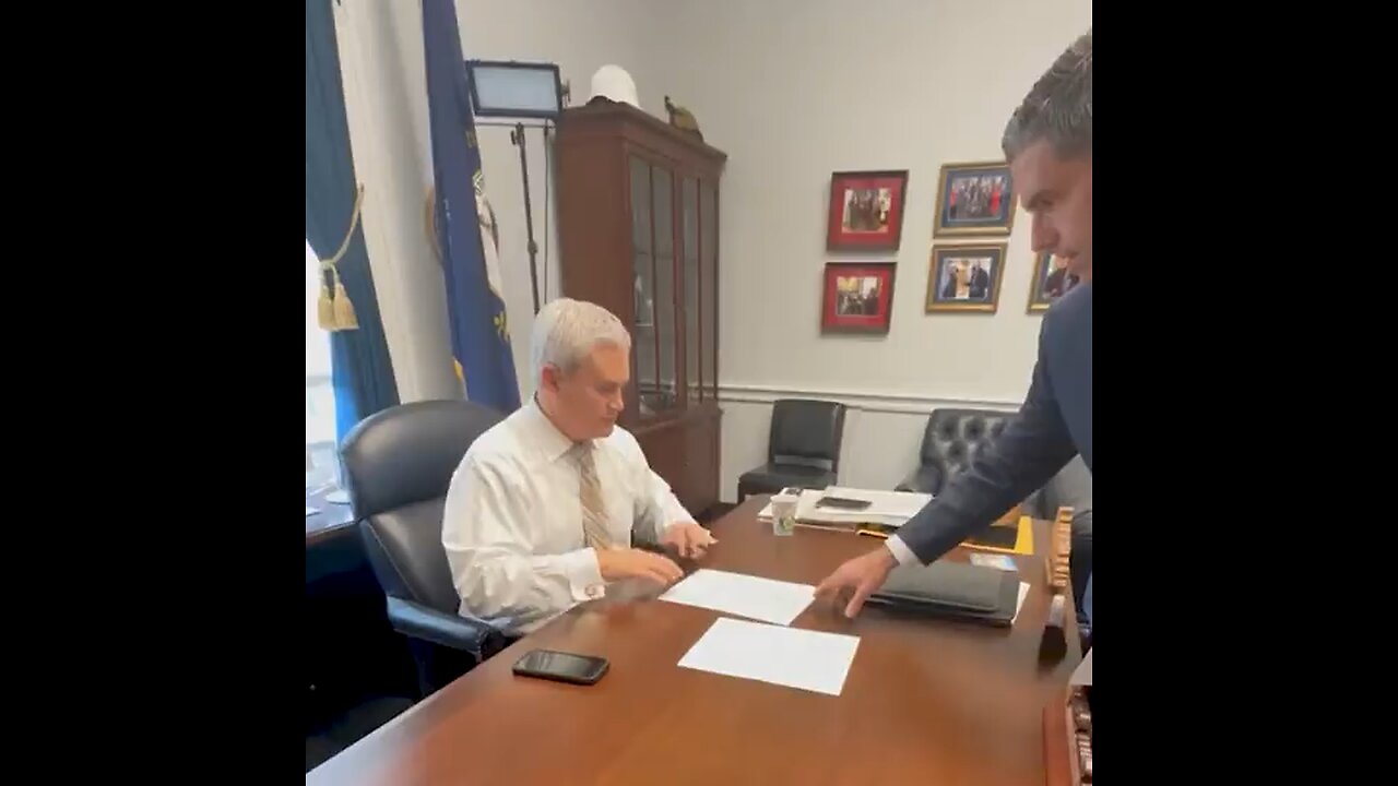 Rep James comer begins to sign the impeachment papers for the Biden family.