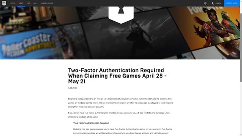 Two Factor Authentication Required When Claiming Free Games April 28 to May 21