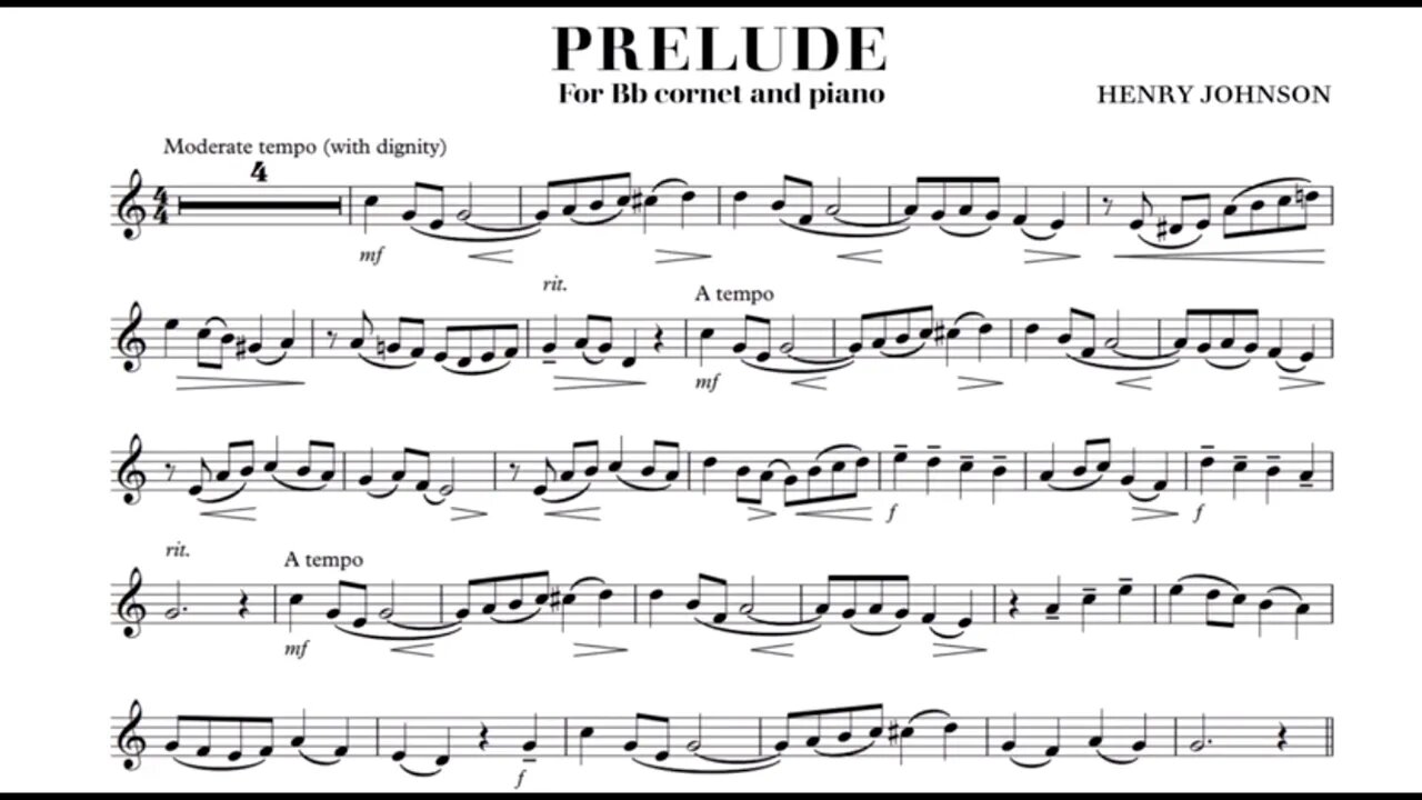 Prelude by Henry Johnson for Bb Cornet and Piano [TRUMPET AND PIANO w/SCORES] - Using play-along