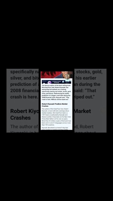 Robert Kiyosaki Predicts Market Crashes #cryptomash #crypto @BitBoyCrypto @AltcoinDaily