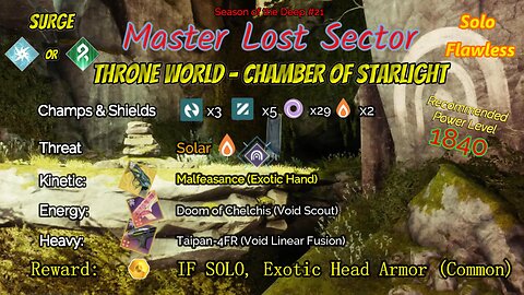Destiny 2 Master Lost Sector: Dreaming City - Chamber Starlight on Arc Hunter Solo-Flawless 7-2-23
