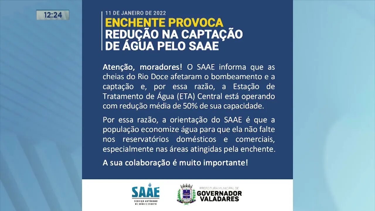 Governador Valadares: enchente dificulta bombeamento e SAAE orienta população a economizar água