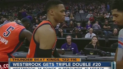 Westbrook records 20th triple double in Thunder defeat of Sacramento