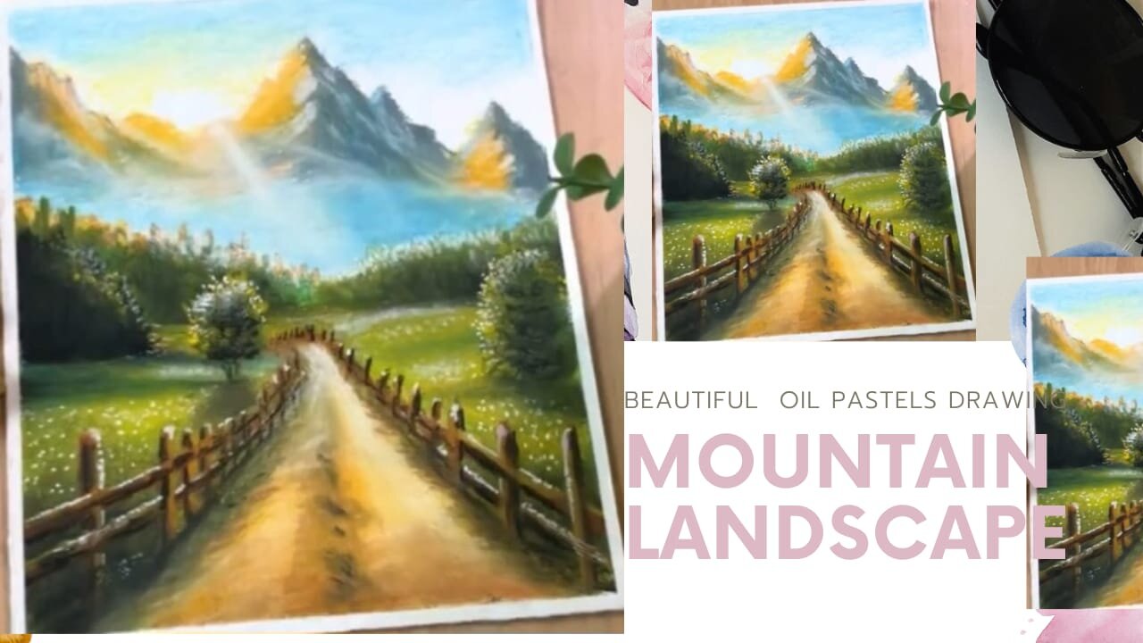 Mountain Scenery Drawing with Oil Pastels -STEP by STEP