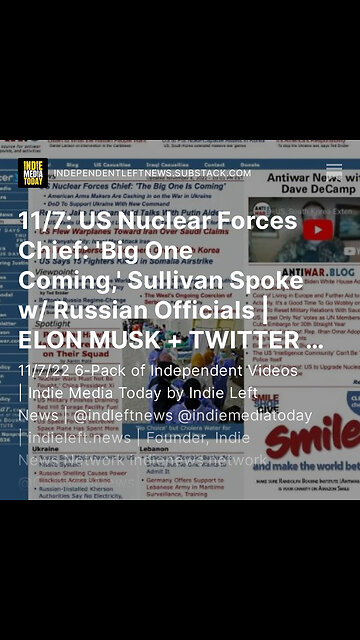 11/7: US Nuclear Forces Chief: 'Big One Coming,' Sullivan Spoke w/ Russian Officials