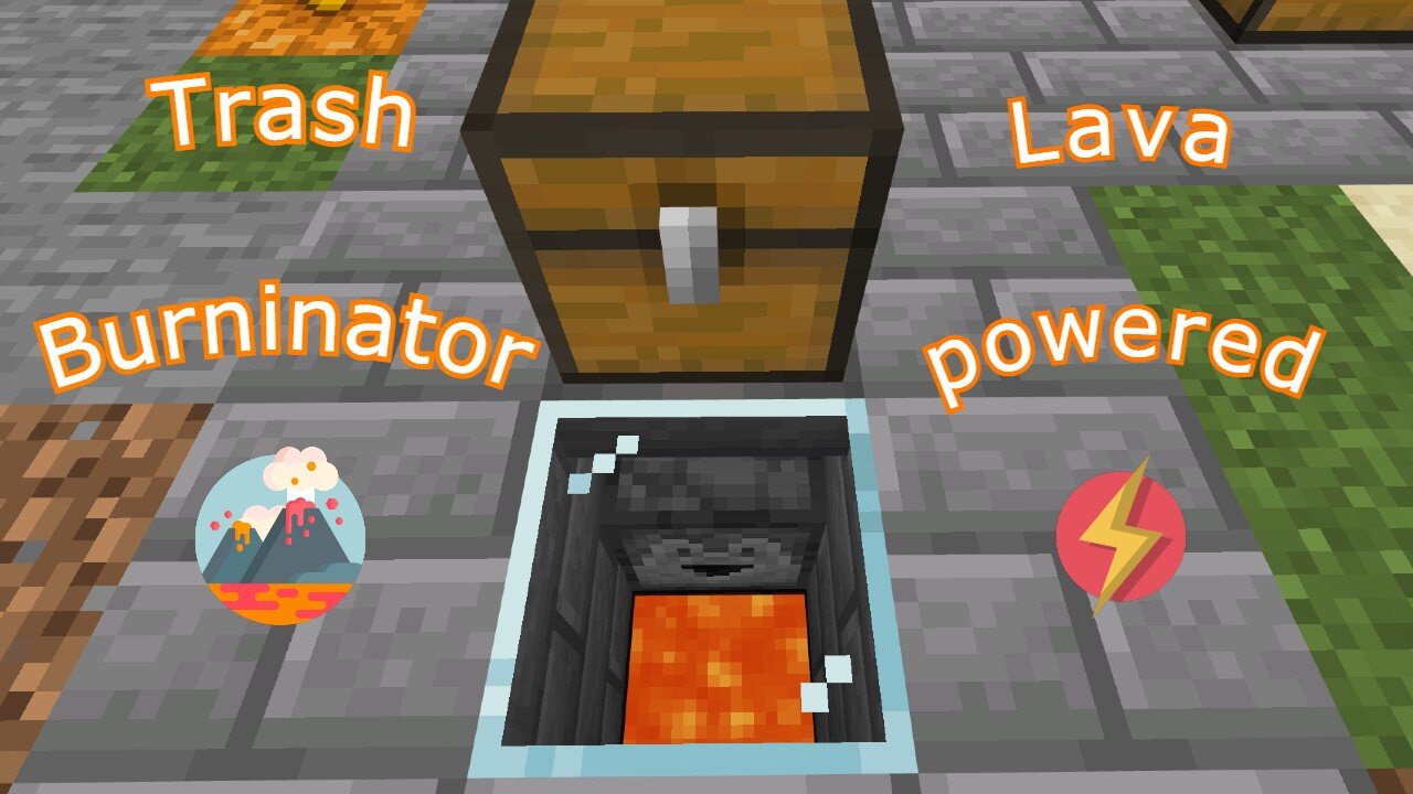 Automatic Trash Can - Lava Dispenser - Minecraft Bedrock 1.19/1.20 (MCPE/Xbox/PS4/Switch/Windows10)